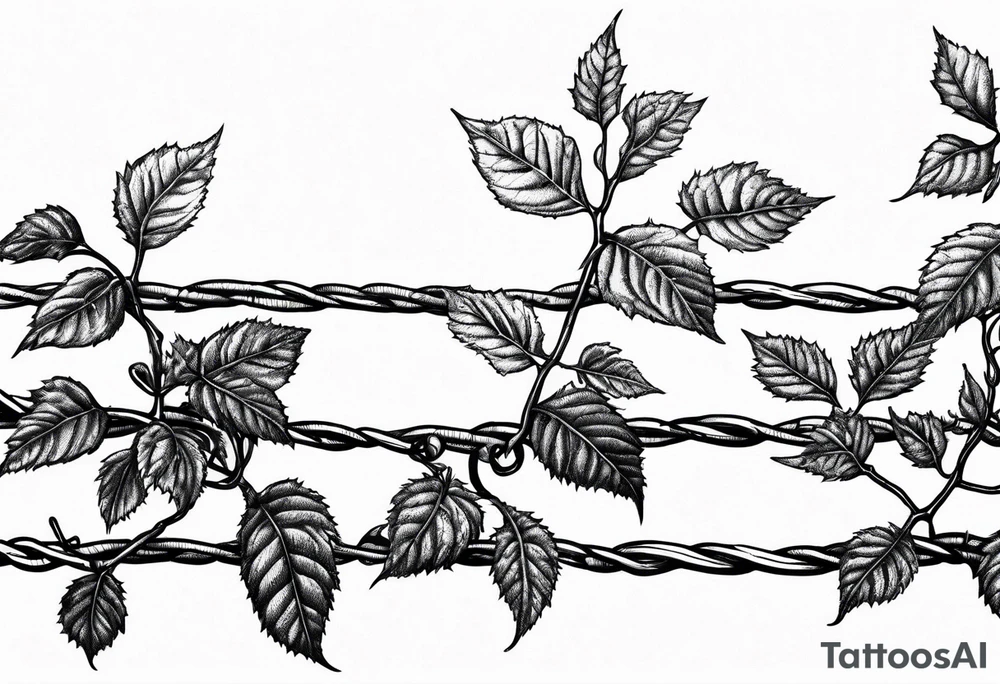 poison oak vines wrapped around barbed wire in a straight line tattoo idea