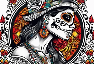 Mexico day of dead  rectangle  man skeleton tattoo idea