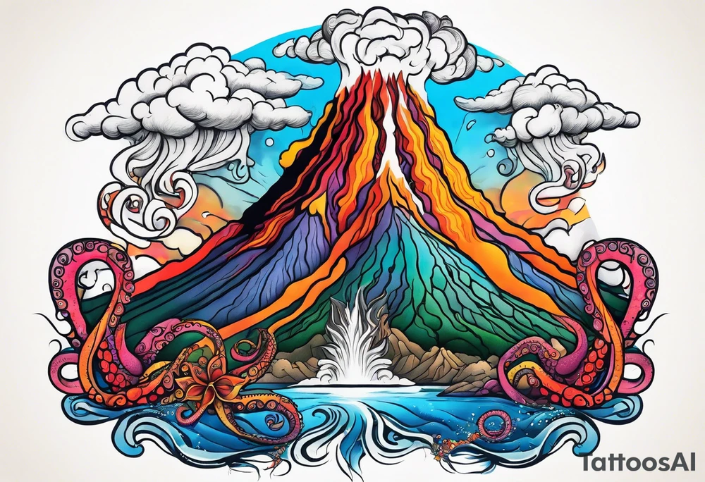 volcano erupting, octopus tattoo idea