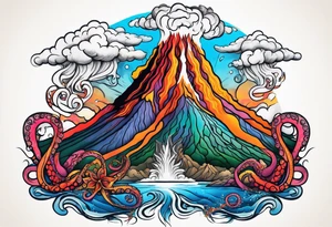 volcano erupting, octopus tattoo idea