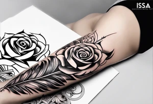 fore arm tattoo
a feather including a stylish rose with first name Isa encrypted tattoo idea