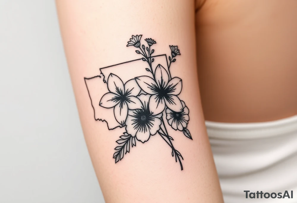 Washington state flower bouquet with texas state flower and Connecticut state flower tattoo idea