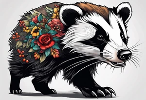 aggressive full body and killer face badger/wolverine with cute smile tattoo idea