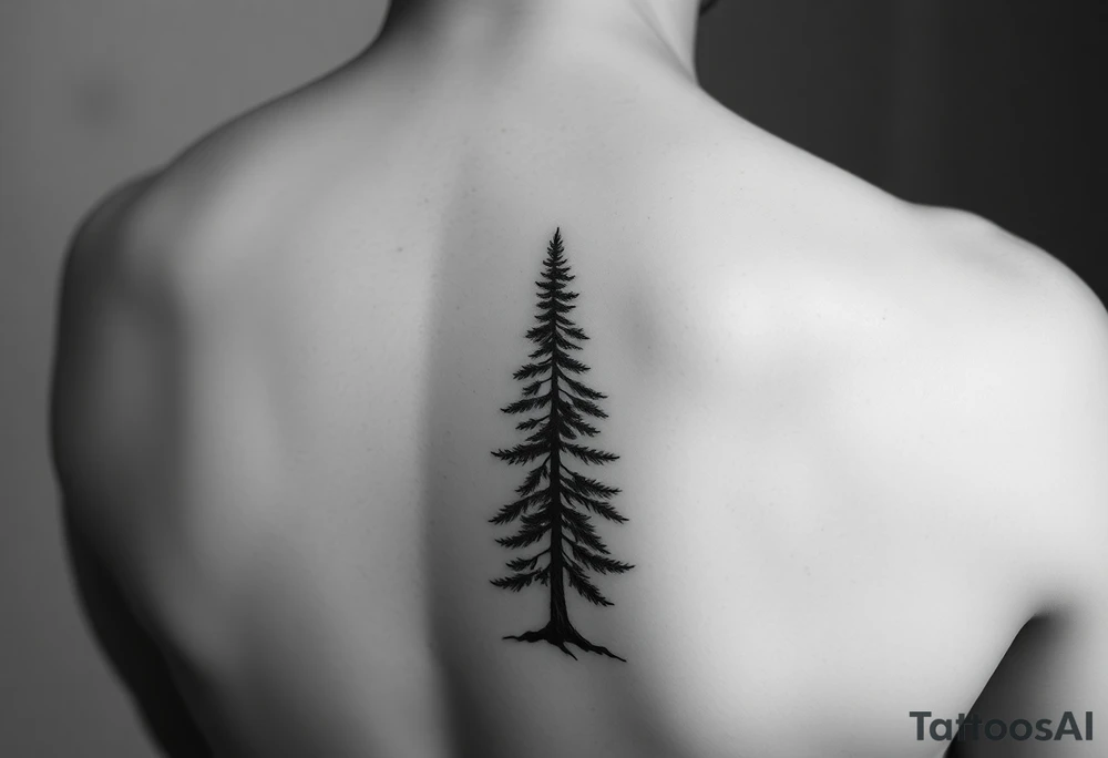 a minimalist tattoo of a douglas fir tree, combined with a band around the left forearm which connects at the bottom of the trunk of the tree. Please don't have it on the back -- make it on the arm tattoo idea