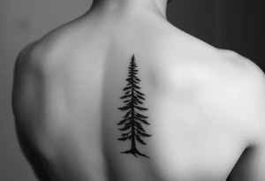 a minimalist tattoo of a douglas fir tree, combined with a band around the left forearm which connects at the bottom of the trunk of the tree. Please don't have it on the back -- make it on the arm tattoo idea