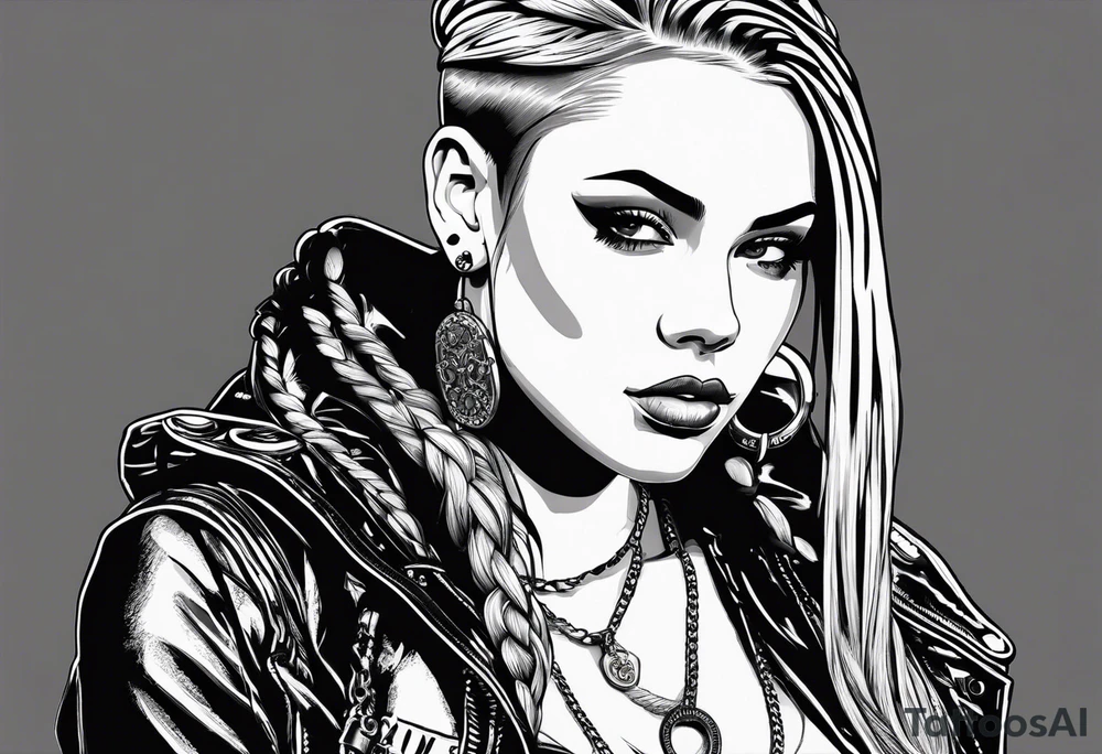 Bikergirl with boxer braids tattoo idea