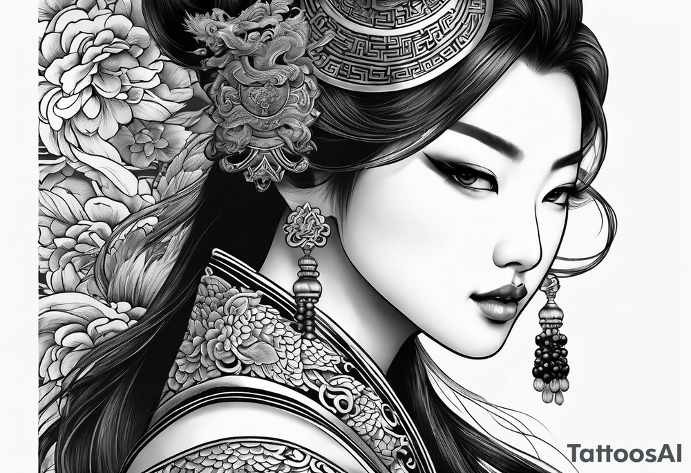 Chinese wall, realistic art,old school, Chinese tattoo idea