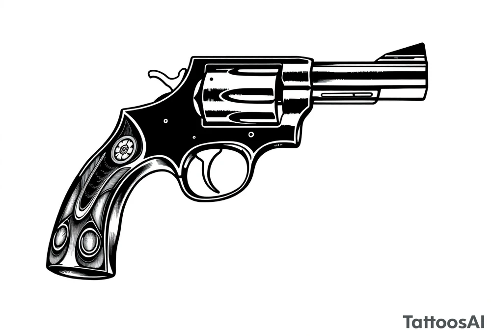 Actual size Revolver .45 caliber elegant but simple art work on gun. tattoo idea