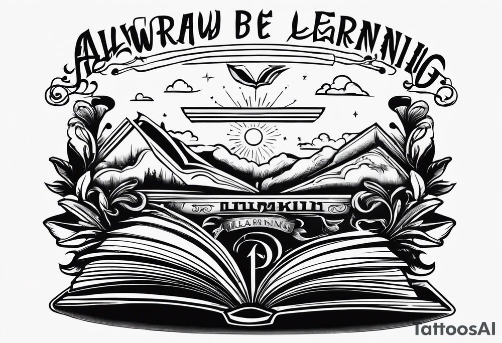 small book title "always be learning" tattoo idea