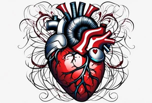 Anatomic heart with wire and blood on a sleeve tattoo idea