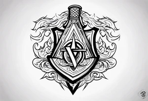 Valhalla shield valknut sword axe flames clouds tattoo idea