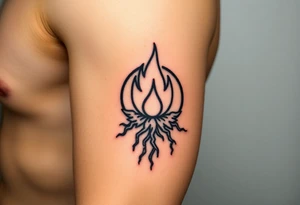a round flame in a prison of 
roots tattoo idea
