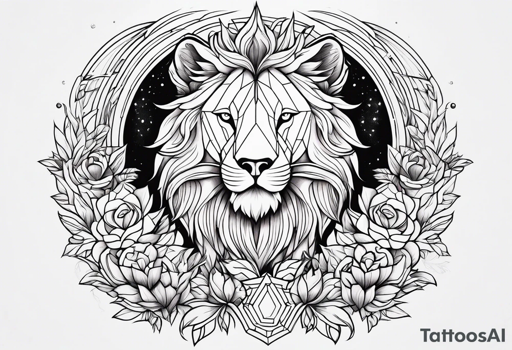 Lion,  wolf, lady and phoenix tattoo idea