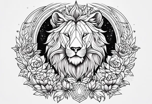 Lion,  wolf, lady and phoenix tattoo idea