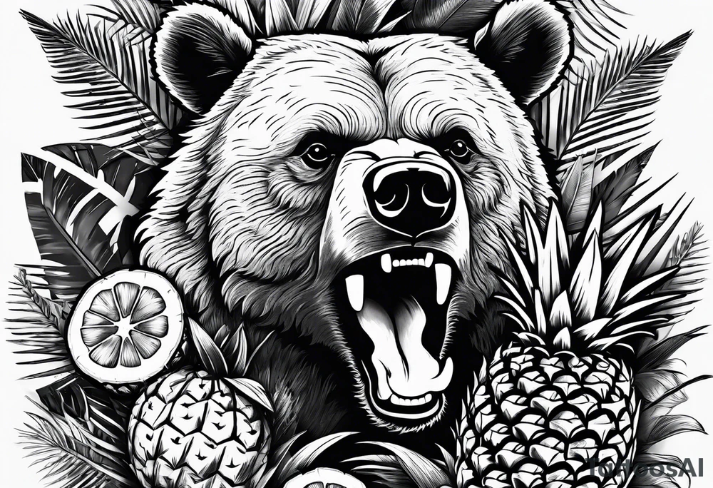 Bear loves pineapples and coconuts tattoo idea