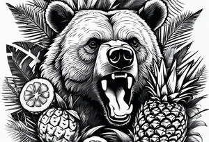 Bear loves pineapples and coconuts tattoo idea
