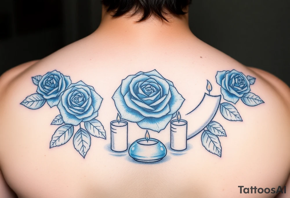 Blue, rose, water, candles tattoo idea
