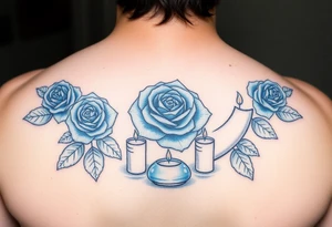 Blue, rose, water, candles tattoo idea