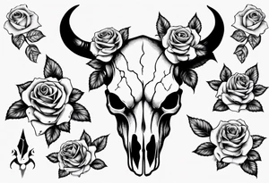 bulls skull with roses tattoo idea