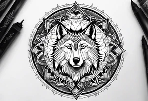 Forearm futuristic UAE and Philippines with Mandala theme design with moon and wolves tattoo idea