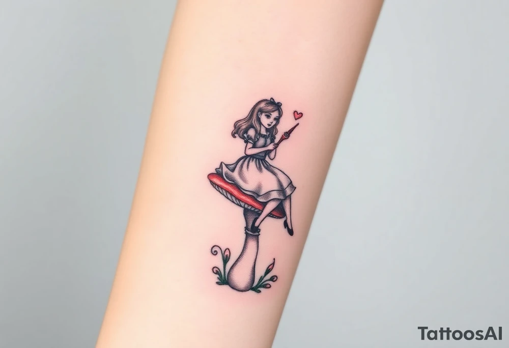 Alice in wonderland sitting on the mushroom with the hookah tattoo idea