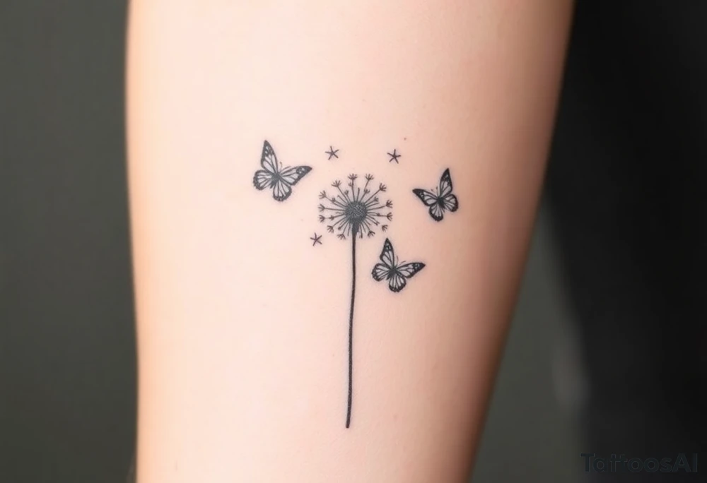 a dandelion and two simple butterflies flying around it tattoo idea