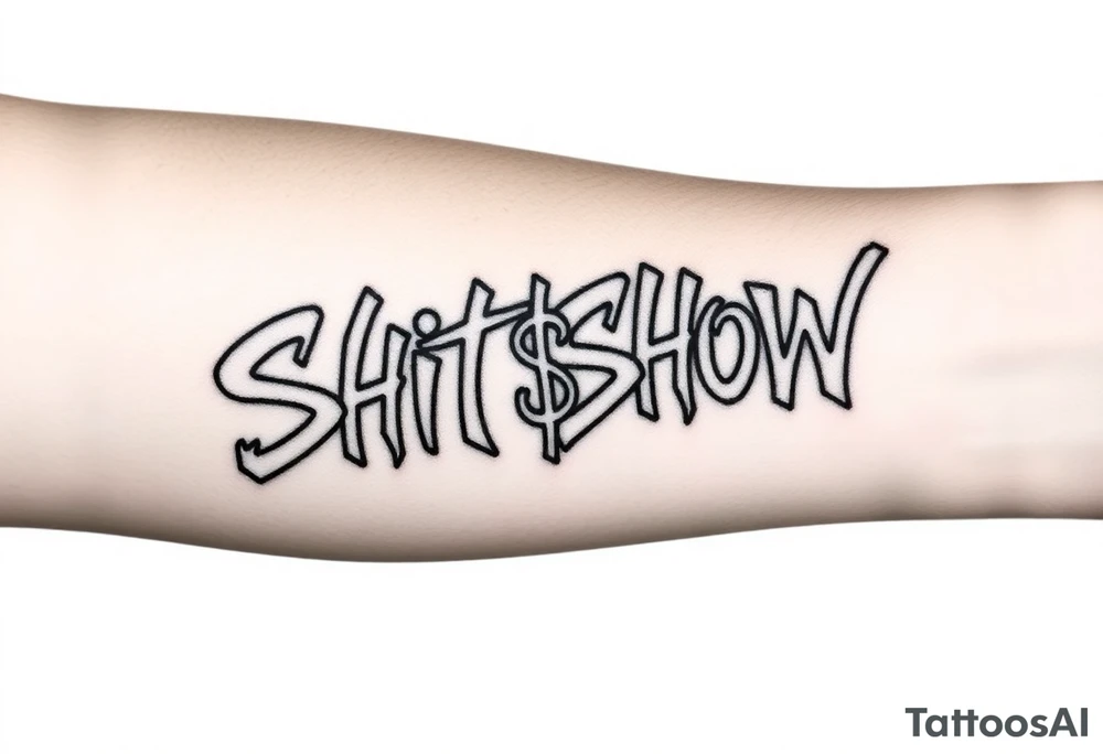 “Shit Show” Graffiti styled lettering using a dollar sign as one of the letters tattoo idea