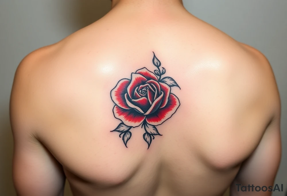 Arm tattoo of a beautiful red rose in the middle surrounded by the Great Wave off Kanagawa in black and white. tattoo idea