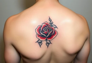Arm tattoo of a beautiful red rose in the middle surrounded by the Great Wave off Kanagawa in black and white. tattoo idea