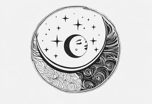 Sun and crescent moon with vintage line along with yin yang tattoo idea