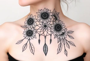 Sunflowers and roses dreamcatcher tattoo idea