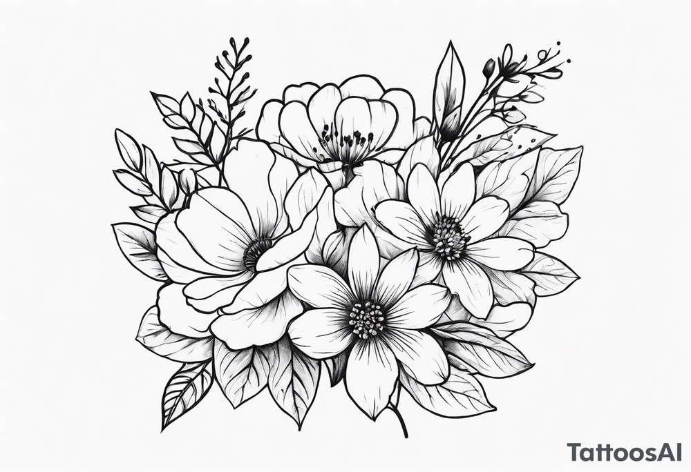 Small birth flower bouquet tattoo idea