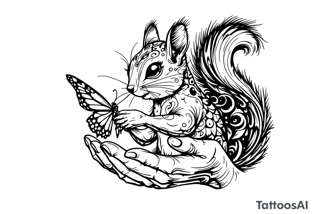 A Squirrel with a butterfly in hands tattoo idea
