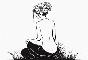 silhouette of a girl with a flower head, kneeling tattoo idea