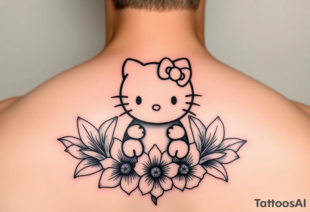 Hear no evil, see no evil, speak no evil hello kitty, tiger lilies  surrounding tattoo idea