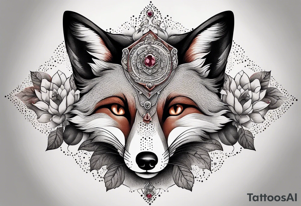 Fox with a honeybee and a ruby tattoo idea