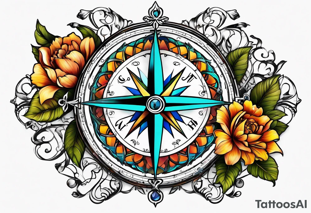 Compass , flower, cross tattoo idea