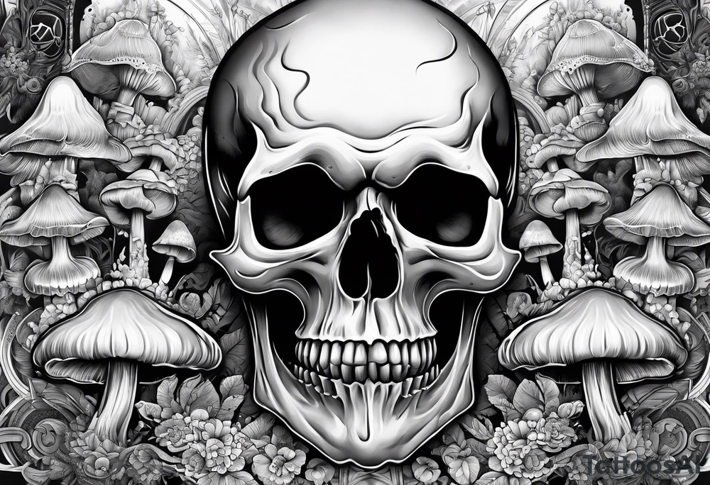 skull and mushrooms tattoo idea