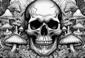 skull and mushrooms tattoo idea