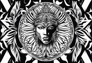 Tribal sleeve with rays of light background tattoo idea