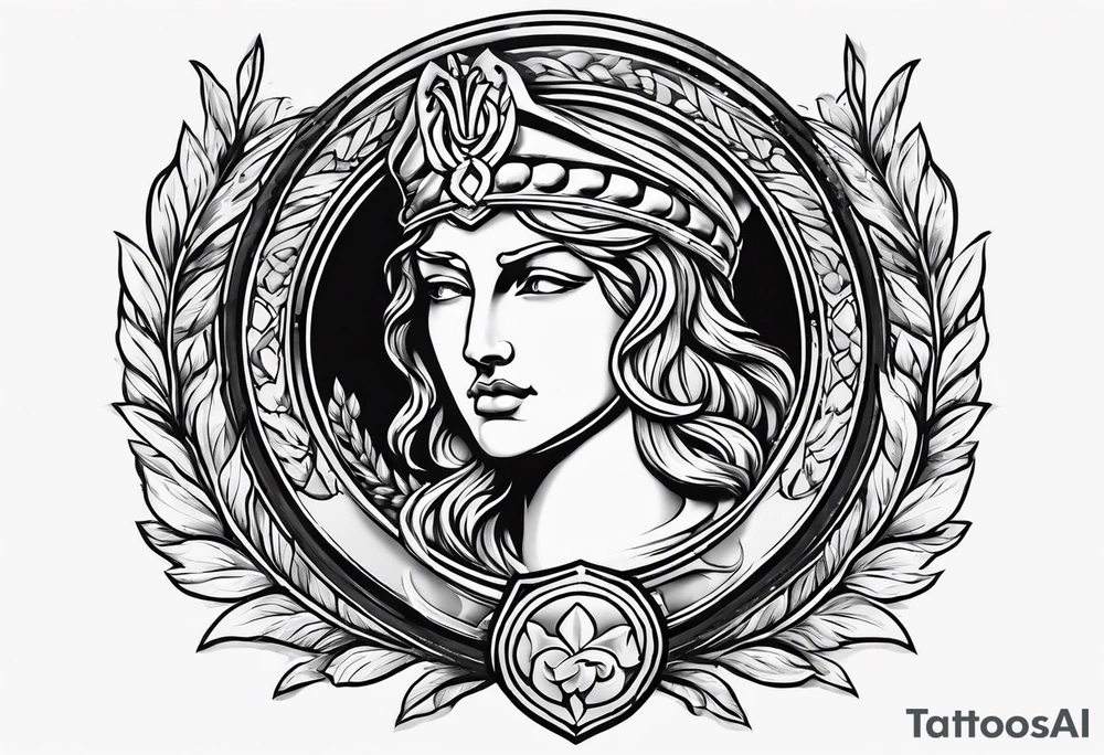 athena shield with a laurel wreath around tattoo idea