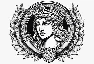 athena shield with a laurel wreath around tattoo idea