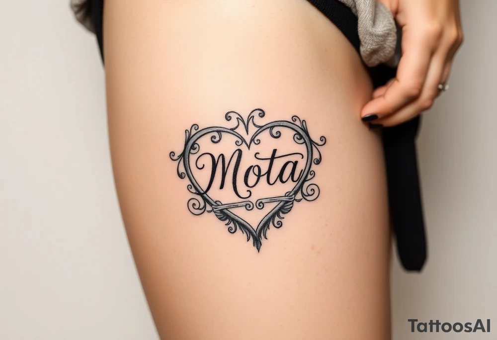 The name Mota within a heart tattoo idea