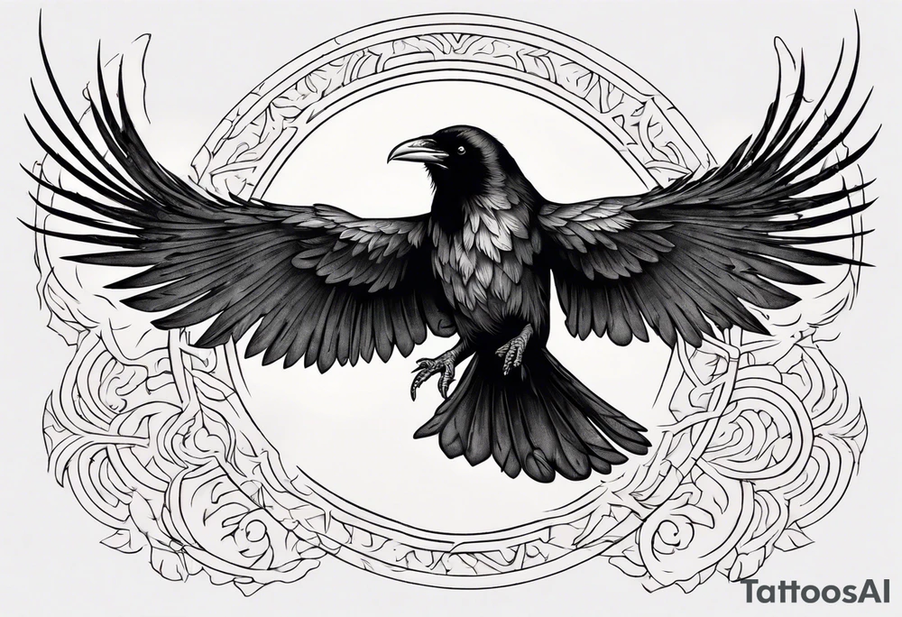 Cunning Raven flying towards Sun. tattoo idea