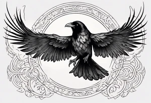 Cunning Raven flying towards Sun. tattoo idea