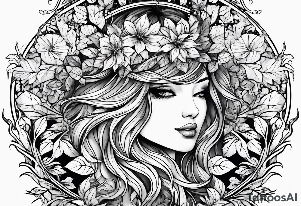 wood with foliage tattoo idea