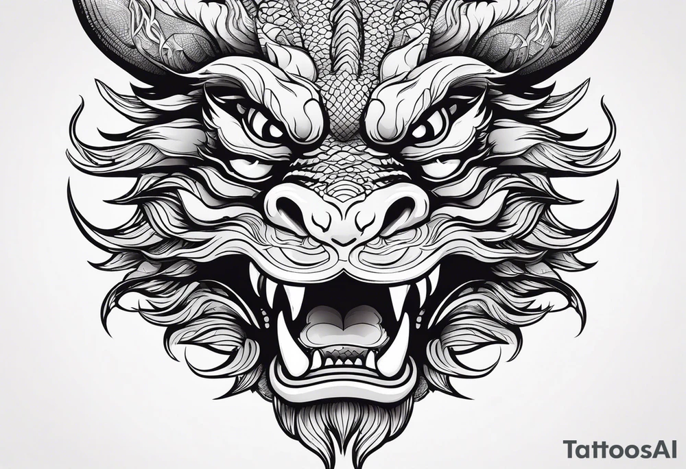 Animal Head ONLY: Chinese Dragon front facing. whole 
face fits in the white space tattoo idea