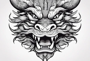 Animal Head ONLY: Chinese Dragon front facing. whole 
face fits in the white space tattoo idea