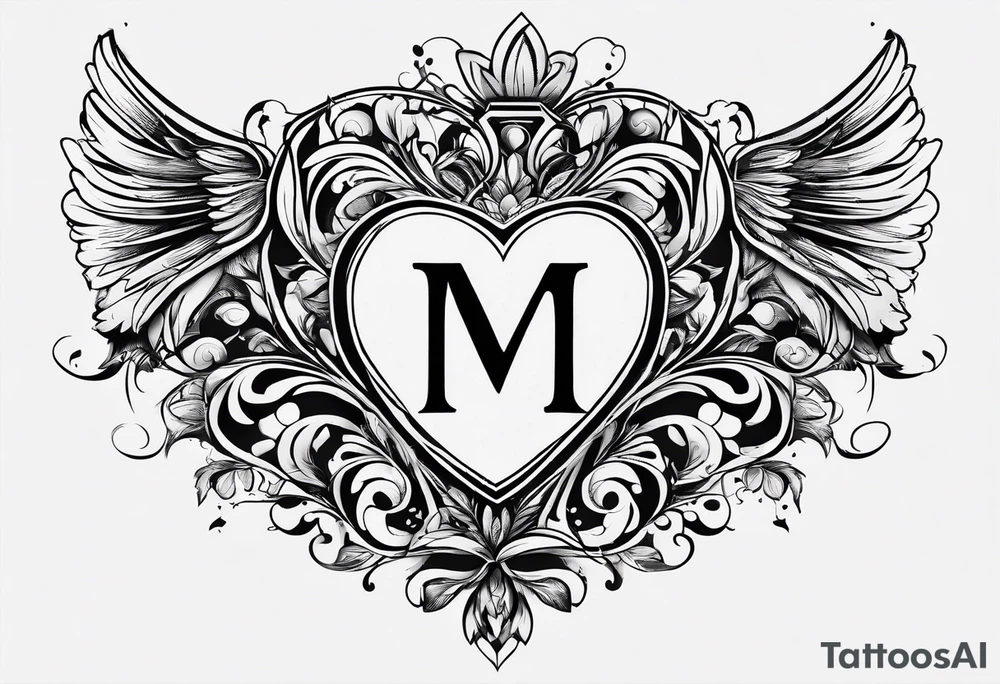 Simple Heart with the letter M and the letter S inside tattoo idea