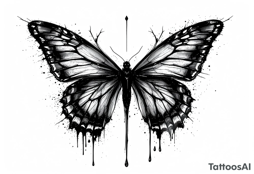 Bleeding butterfly and a second one who is in mental horror style just left and down from the first one tattoo idea